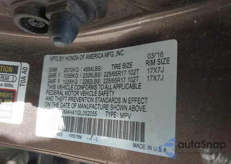 2016 Honda Cr-V Se from USA, damaged, VIN 5J6RM4H41GL052055